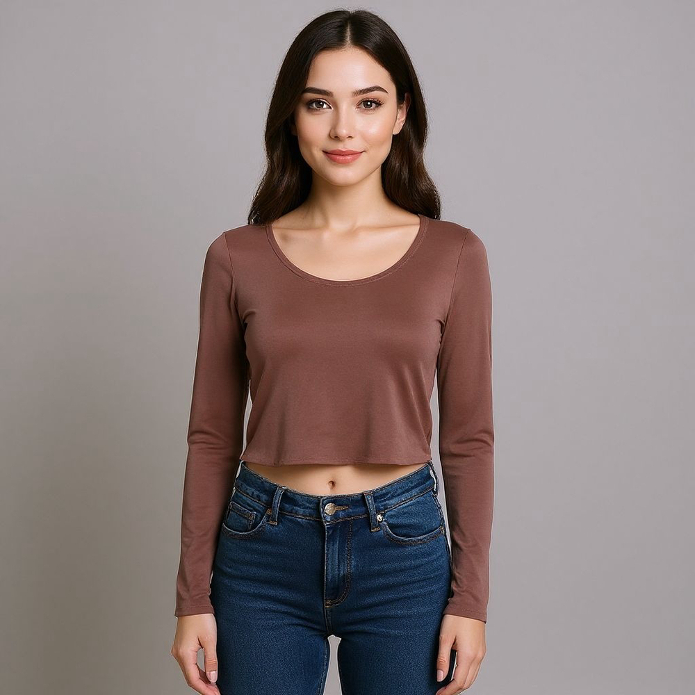 Babaton Long Sleeve Mauve Crop Top - Medium